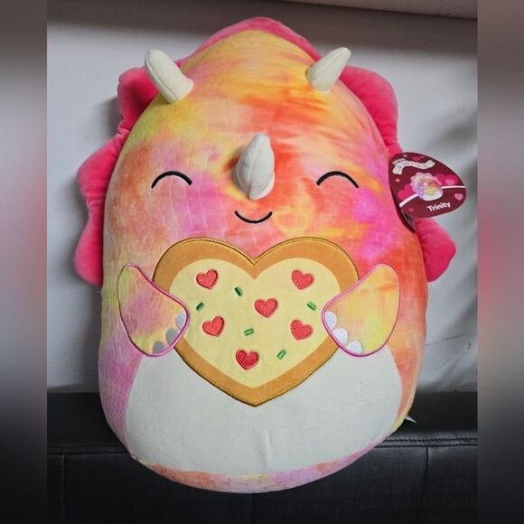 New Squishmallows Official 16 inch Trinity the Pink Triceratops Holding Pizza - Picture 2 of 7